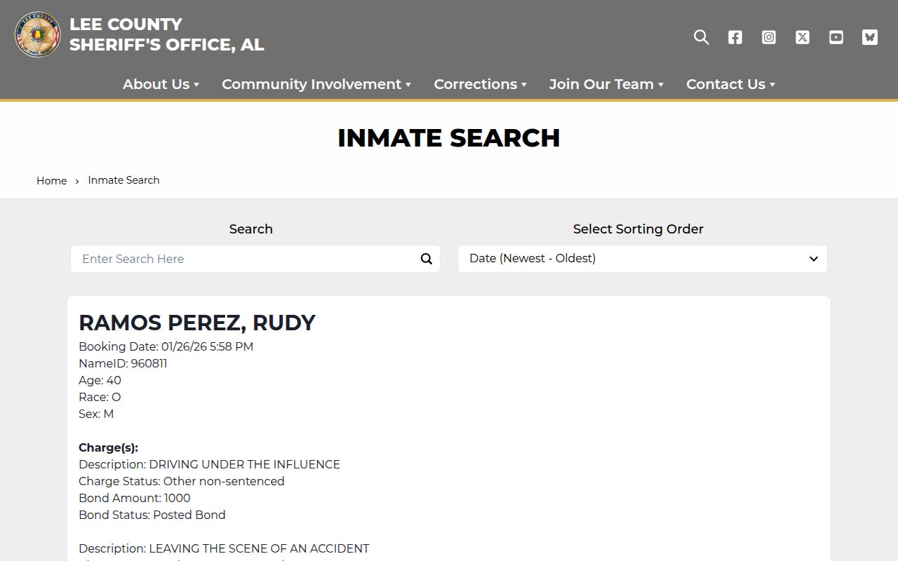 Lee County jail inmate search