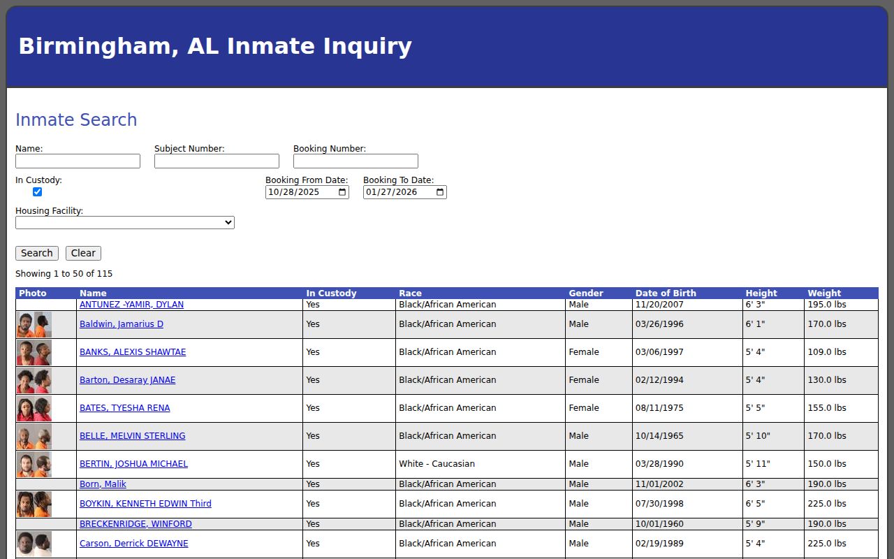 Birmingham city jail inmate search portal
