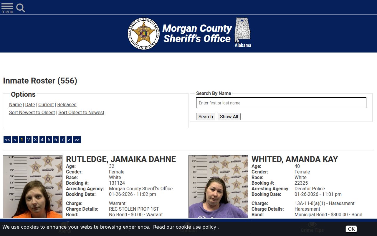 Morgan County Alabama jail roster for recent bookings