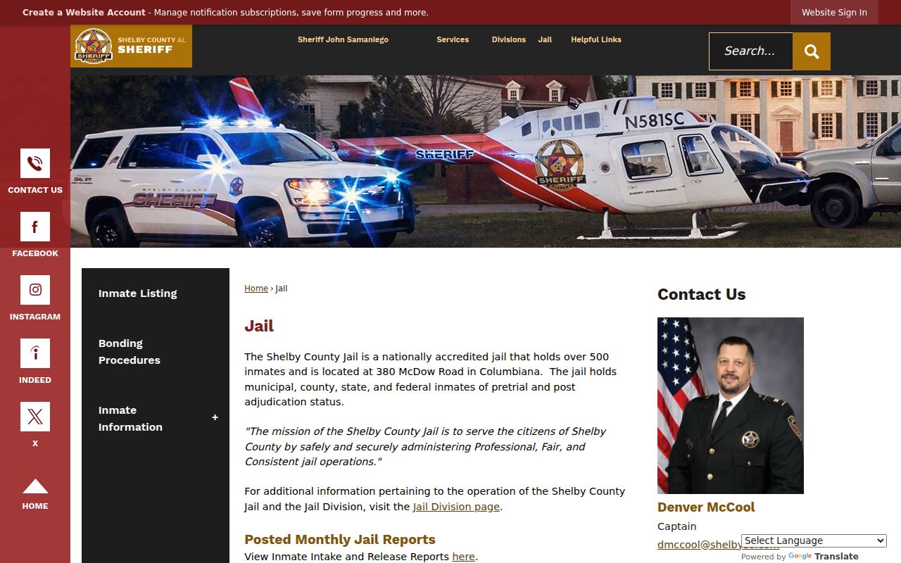 Shelby County Sheriff jail information page