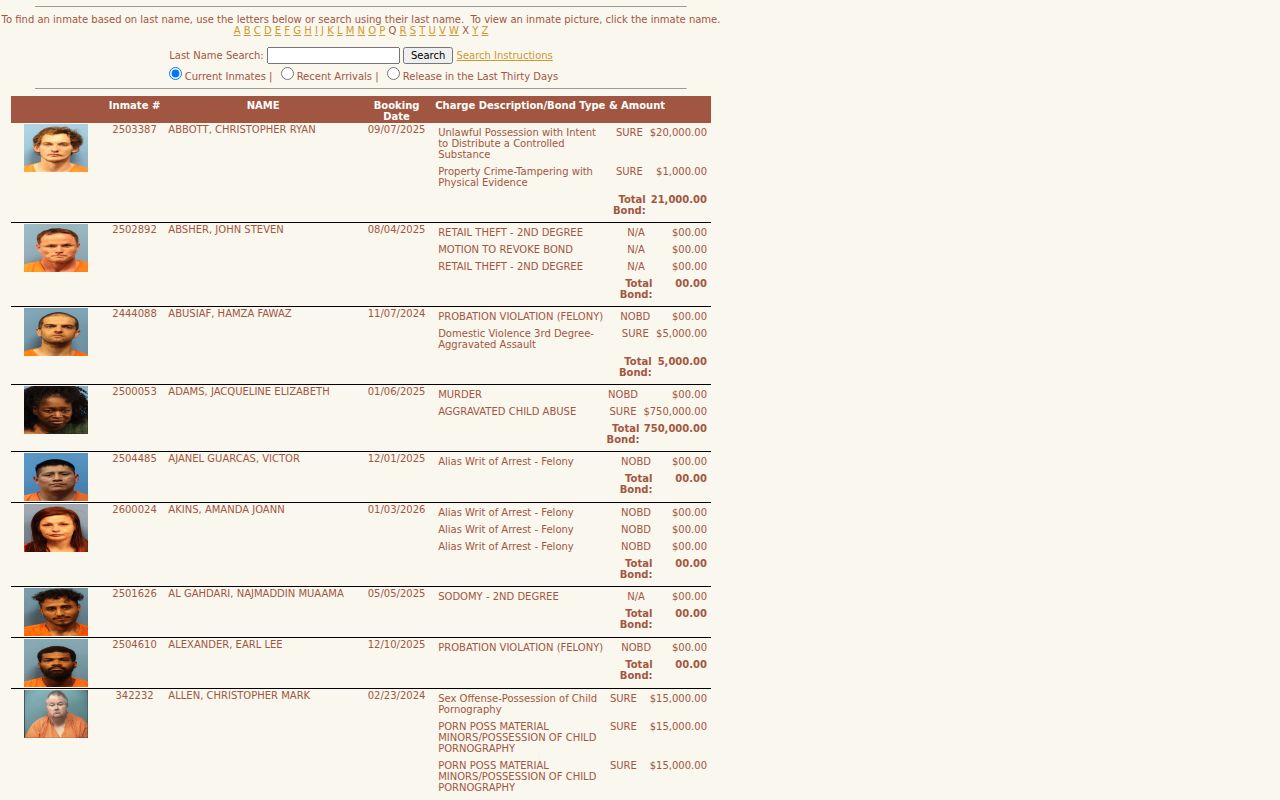 Shelby County inmate listing website for recent bookings
